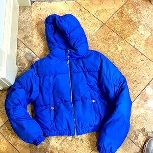 Size small, love tree, blue short puffer